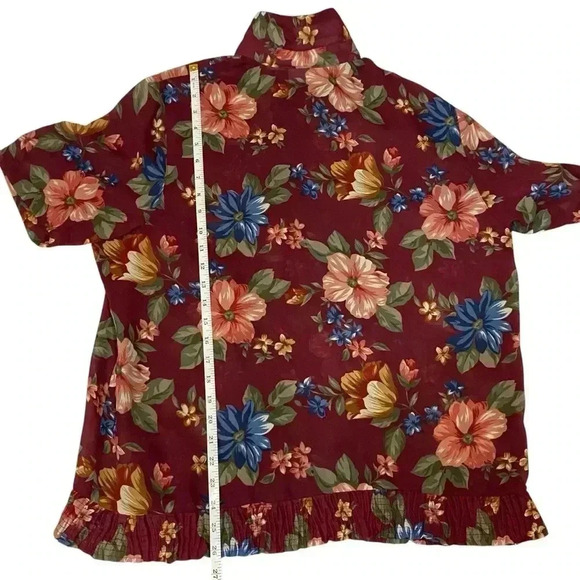 VGT ALFRED DUNNER Women's Dress Blouse Floral Print Elastic Hem Burgundy Size 16 - Picture 11 of 11